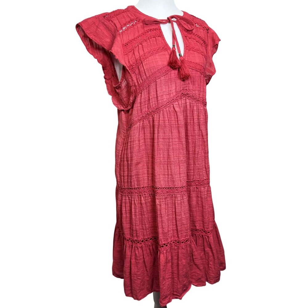 Knox Rose Red Sleeveless Tiered Boho Midi Dress Women’s Size M 100% Cotton